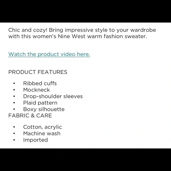 NWT NINE WEST PURPLE BLACK PLAID FUZZY MOCK NECK SWEATER SZ M - Picture 8 of 8